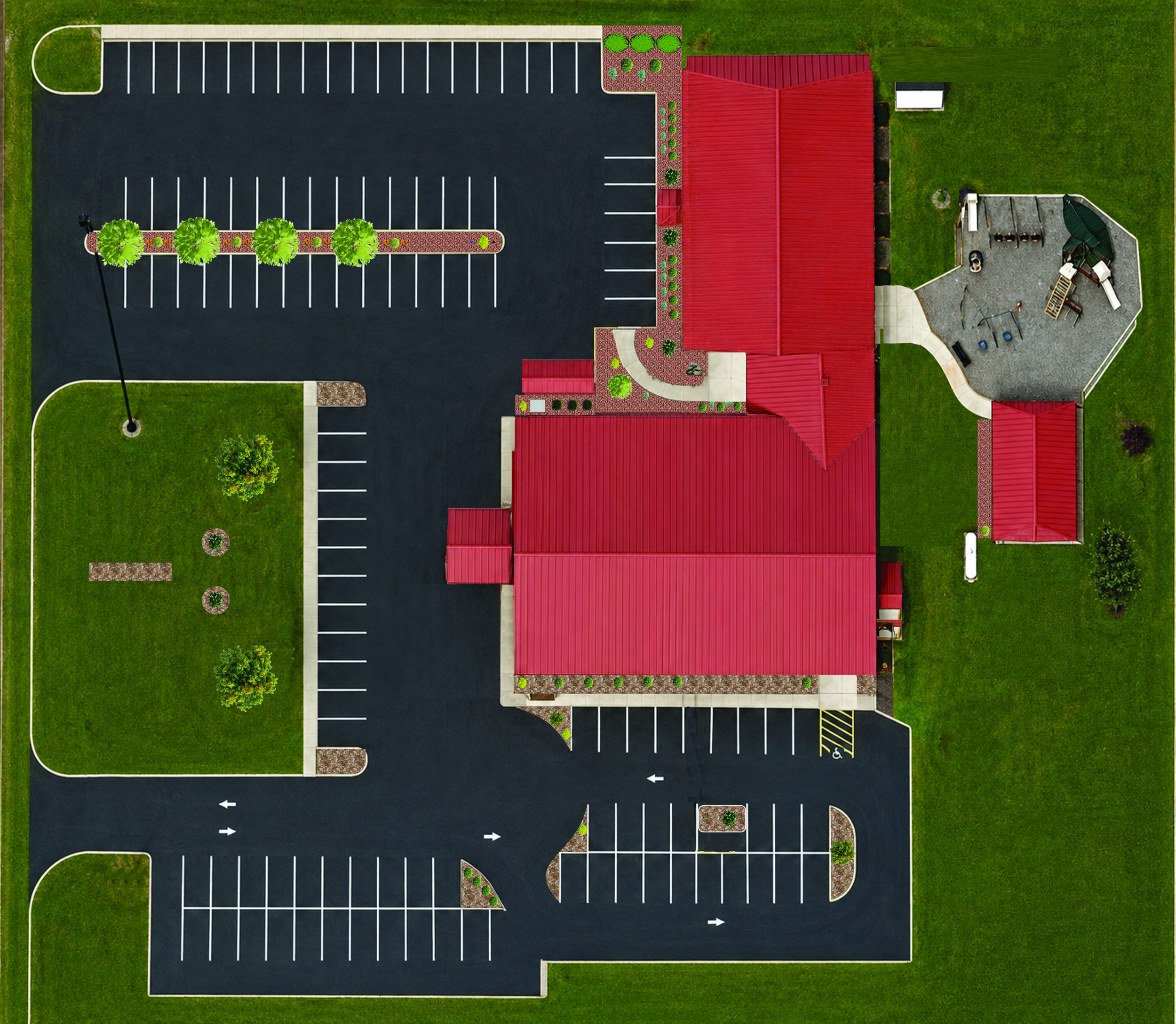 Aerial view of the Old Bethel Baptist Church landscape